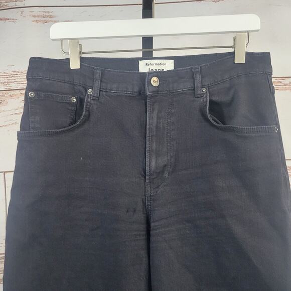 Reformation Emma Wide Leg Black Jeans Raw Hem Size 31 - Picture 7 of 10